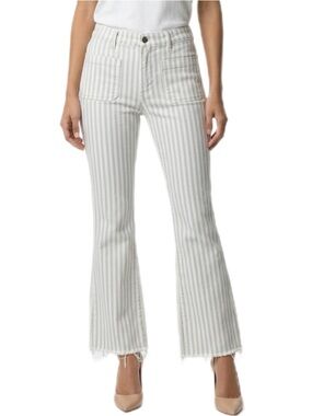 Frame Denim White and Light Gray Striped Flare Jeans